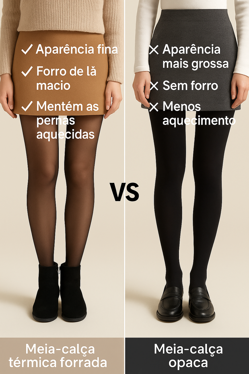 Meia-Calça Térmica Feminina Forrada de Lã - Super Elástica e Slim, 245g, Translúcida e Grosso